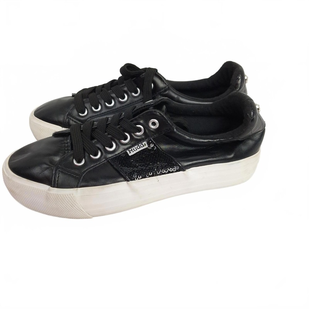 Mudd Beyley-1 Black Sequin Platform Sneakers Womens 7.5 Low Top Lace Up Shoes
